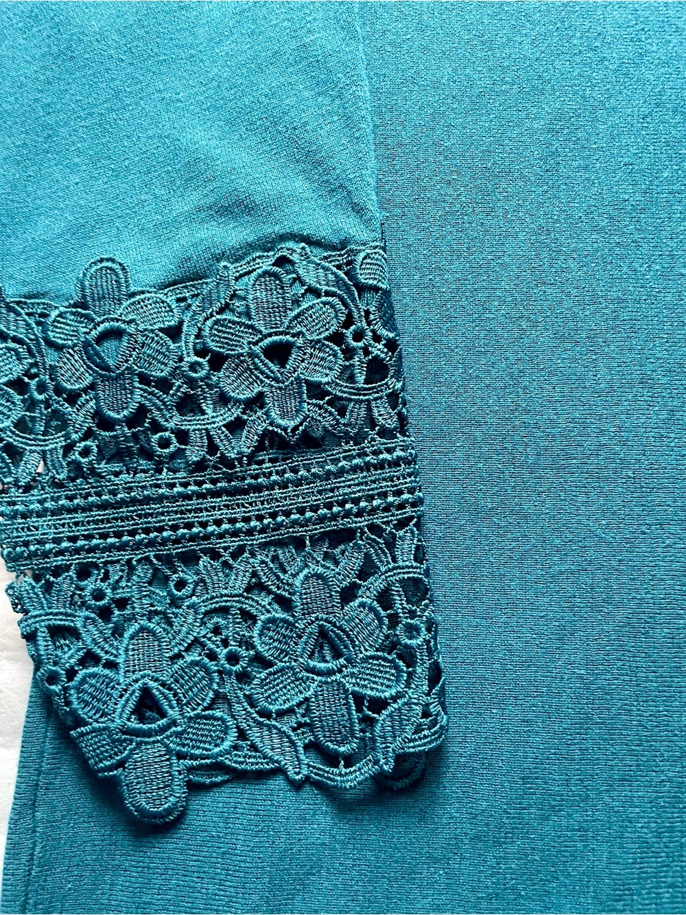 Vintage Talbots Teal Crochet Sleeve Scoop Neck Top Size M - Picture 3 of 5